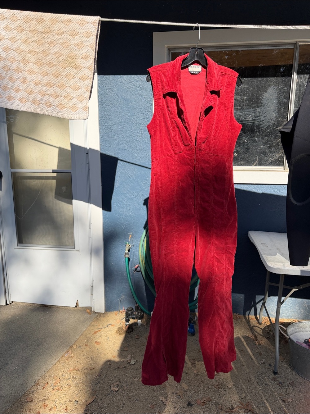 We The Free Red Sleeveless Corduroy Zip-Front Jumpsuit